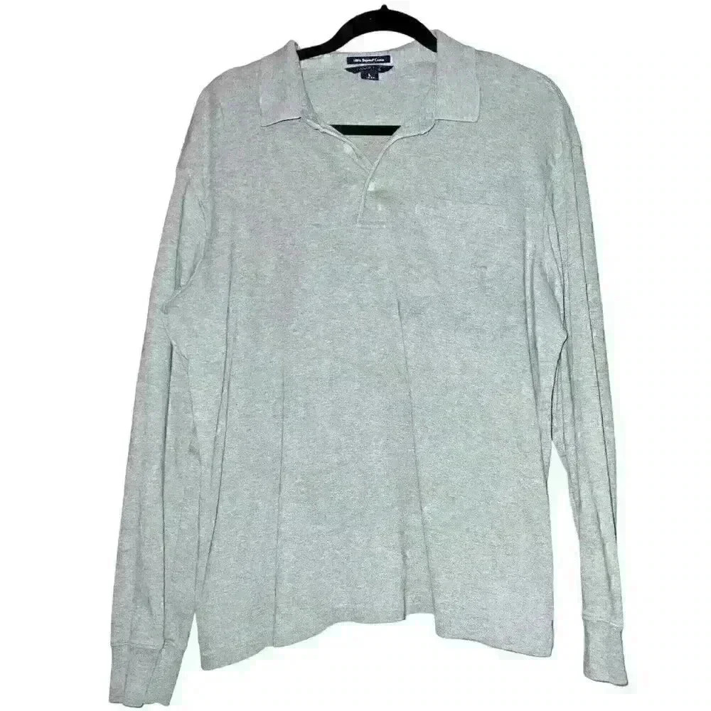 Lands End Sz 42-44 Polo Shirt 100% Cotton Long Sleeve Logo Preppy‎ Classic Fit